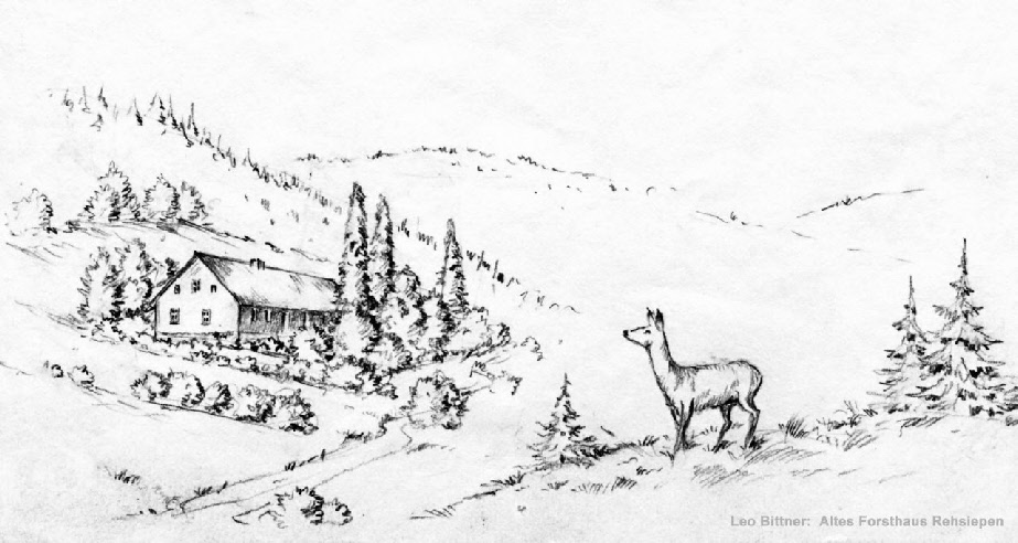 Zeichnung von Leo Bittner: Altes Forsthaus Rehsiepen 